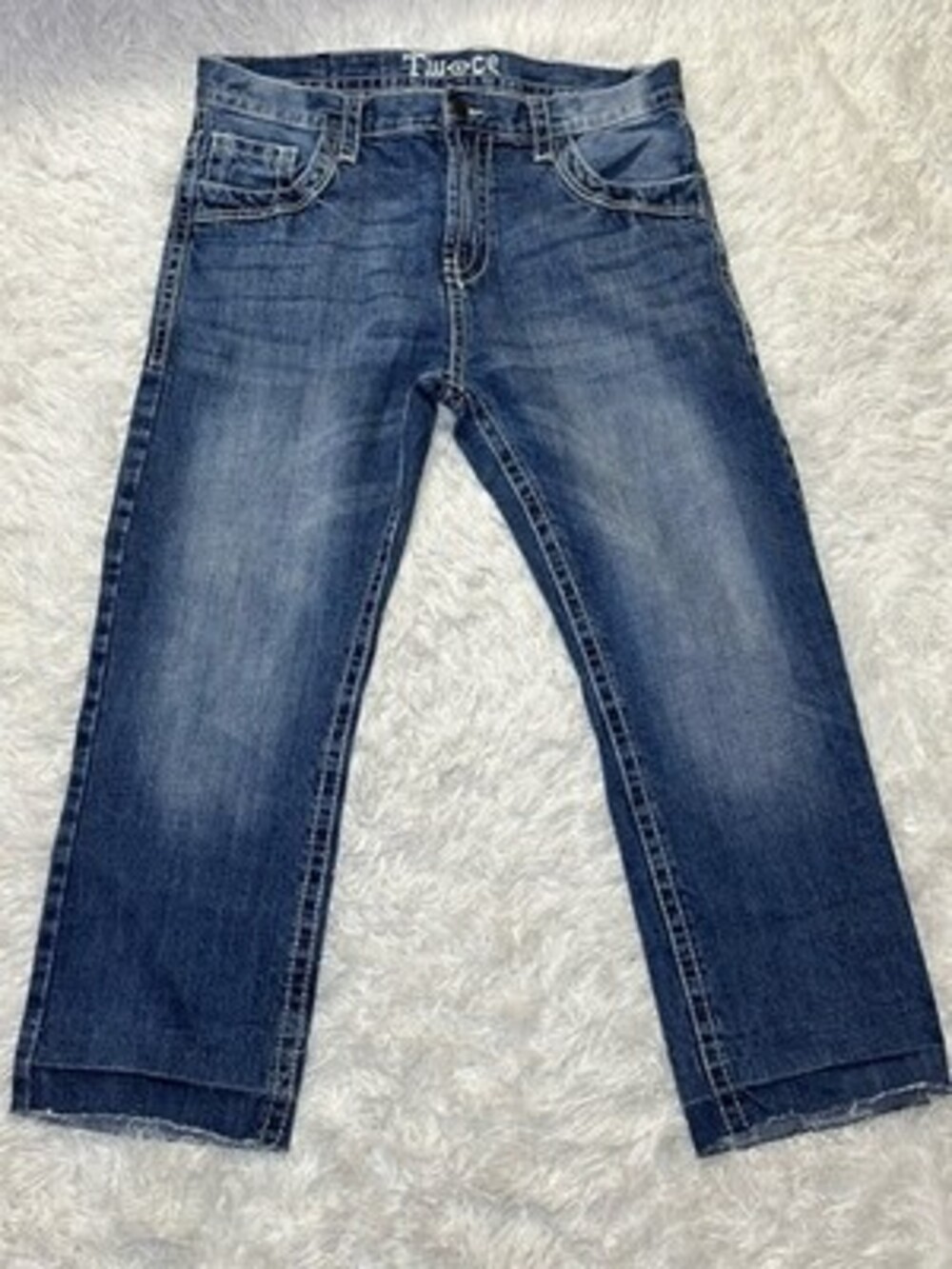 VTG Y2K MEN'S TW"EYE"CE DENIM EMBROIDERED POCKET JEANS HIP HOP BAGGY 34/27 CUT
